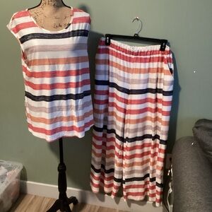 SHEIN Curve Matching Set Wide Leg, Striped Size 1XL Never Worn